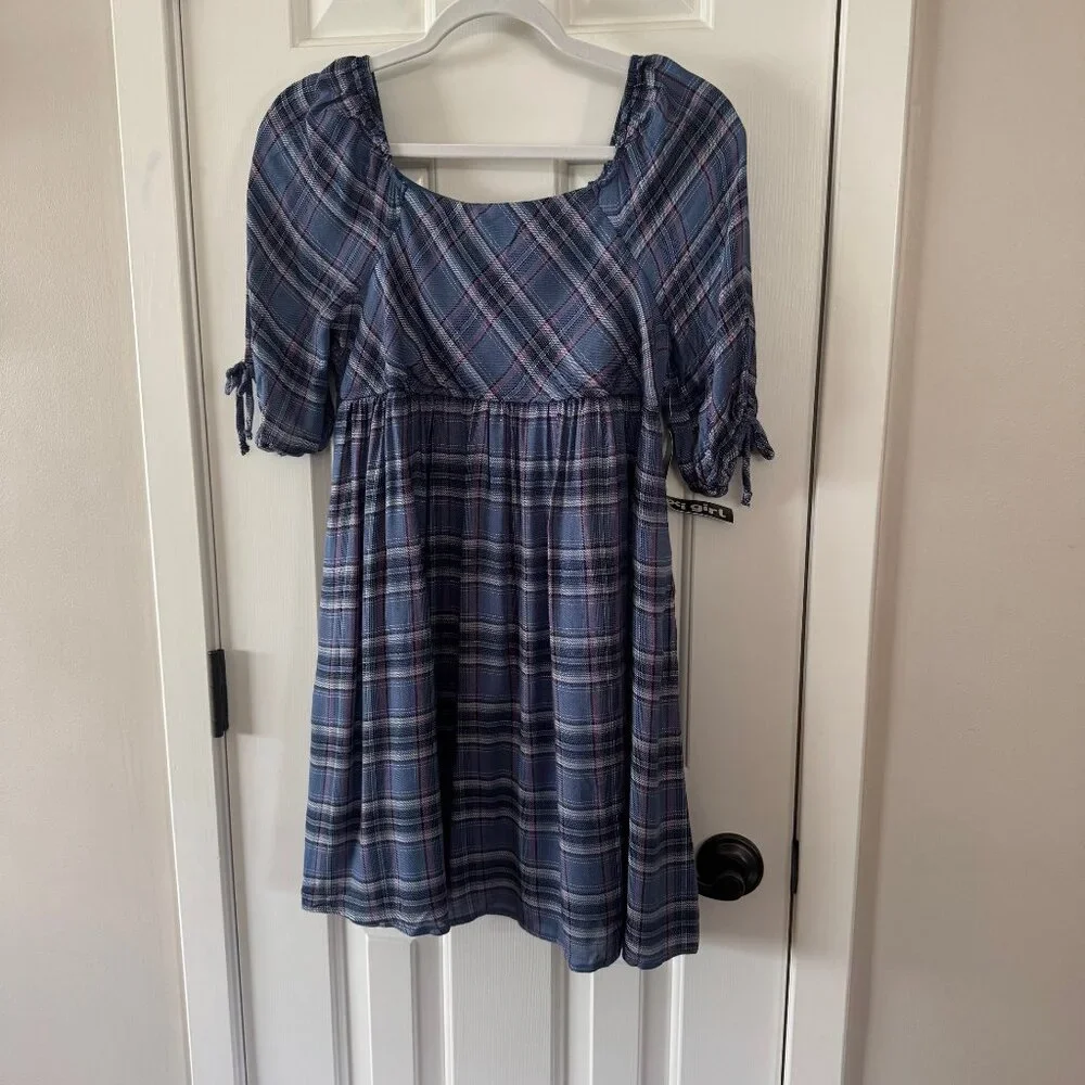 New Trixxi Girl Girls Blue Plaid Dress Size XL Extra Large